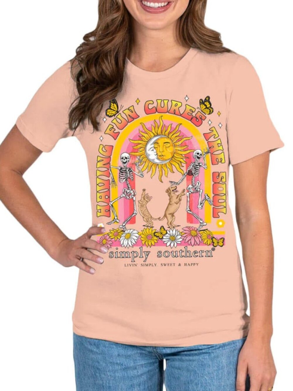 SIMPLY SOUTHERN Girls Kids Fun Cures the Soul T-Shirt Pink Graphic Short Sleeve